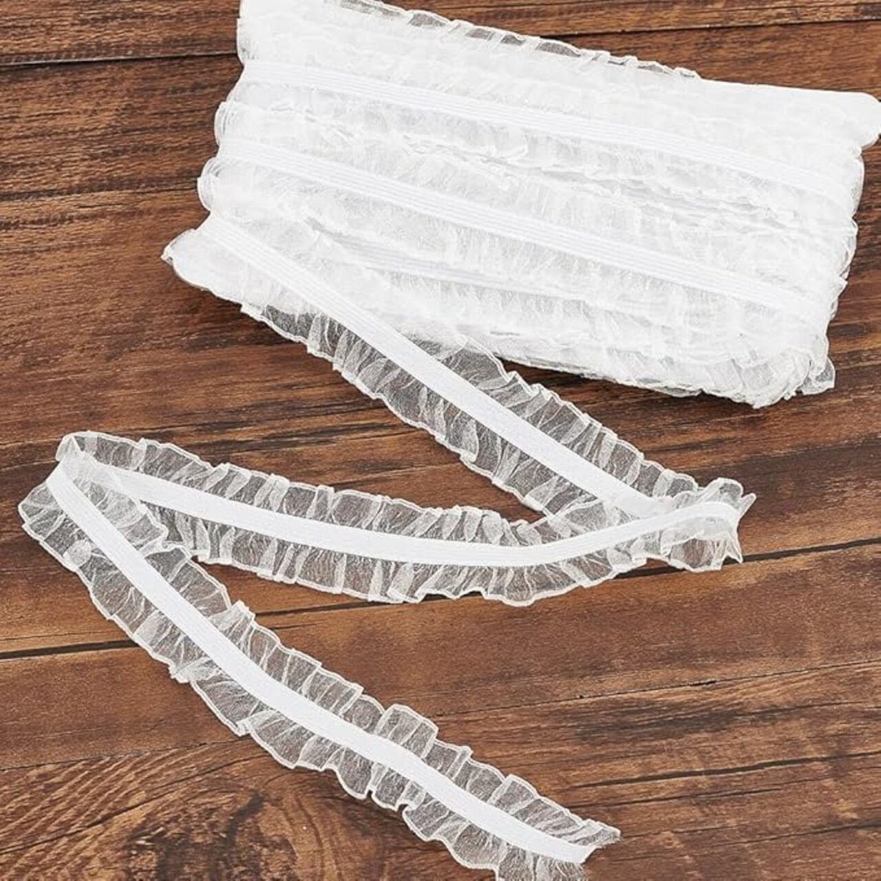 1" x 20 Yards White/Silver Organza Stretch Lace Trim 5 Packs Organza Trim